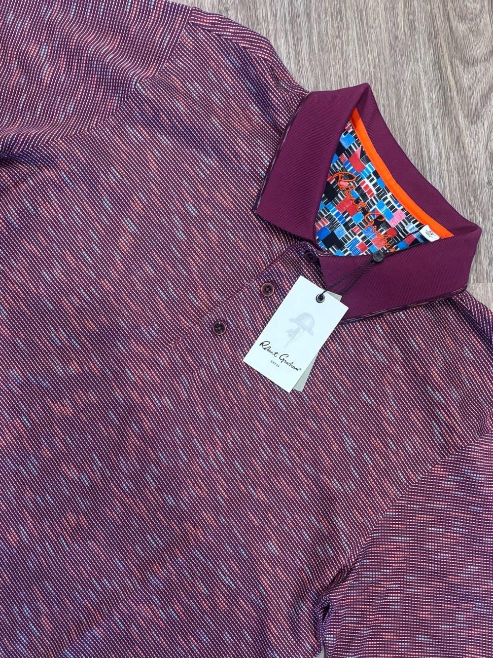 Robert Graham Purple Multi-Pattern Polo with Contrasting Inner Placket